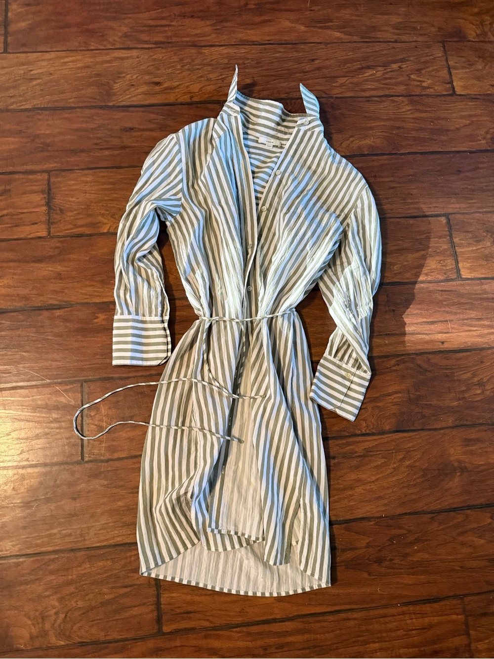 Vince Blue and White Striped Long-Sleeve Shirt Dress
